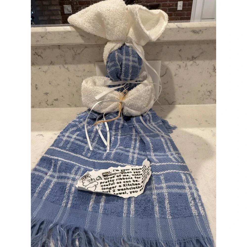 Vintage Cute Kitchen Towel Bunny Blue Plaid Bath Towel Holder Decorative‎ Gift